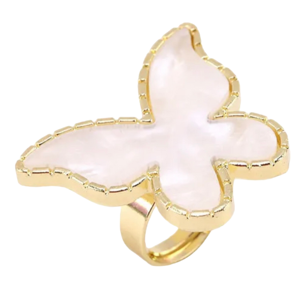 White Butterfly Gel Palette Ring